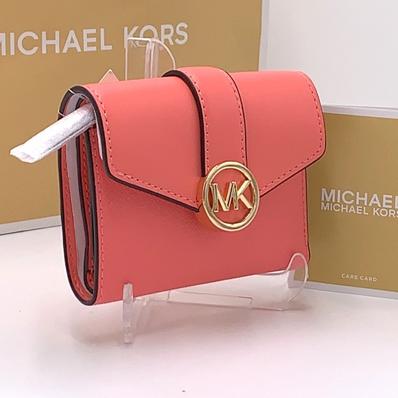 NWT MICHAEL KORS CARMEN MEDIUM FLAP BIFOLD WALLET GRAPEFRUIT COLOR - Picture 2 of 16